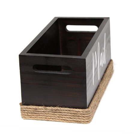 Elegant Designs Mail Holder, Sorter with Wrapped Roped Bottom, Cutout Handles, and Mail Script in White, Dark Wood HG2036-DWD